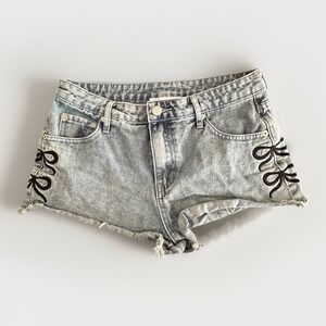 Vintage Micro Mini Booty Short Y2k Distressed Denim Ultra Low Rise Bow Soft Girl